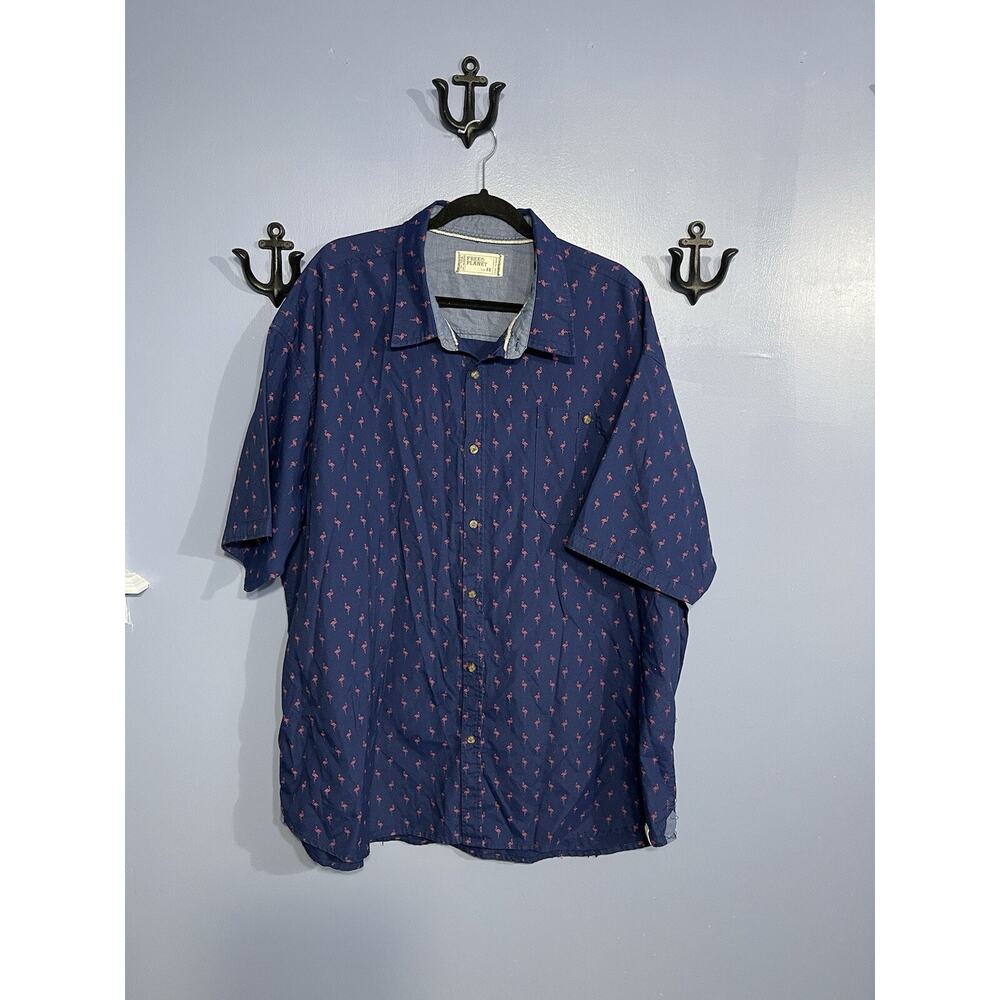 Free Planet Mens Shirt Button Down Blue Pink Flamingo Short Sleeve Casual 4X